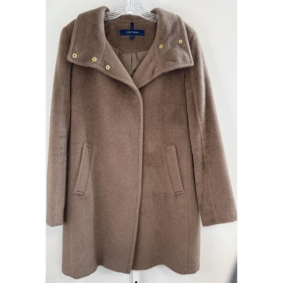 Cole Haan Women’s Wool Blend Coat 10 Brown Alpaca Blend Lined Mid Length Jacket - Picture 1 of 16